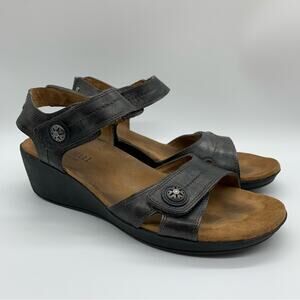 Cobb Hill by New Balance Faux Leather Wedge Sandal - Black Metallic - Size 9.5